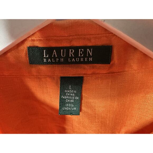 Lauren Ralph Lauren Orange Linen Button Down Popover 3/4 Sleeve Top Womens Sz L - Picture 3 of 10